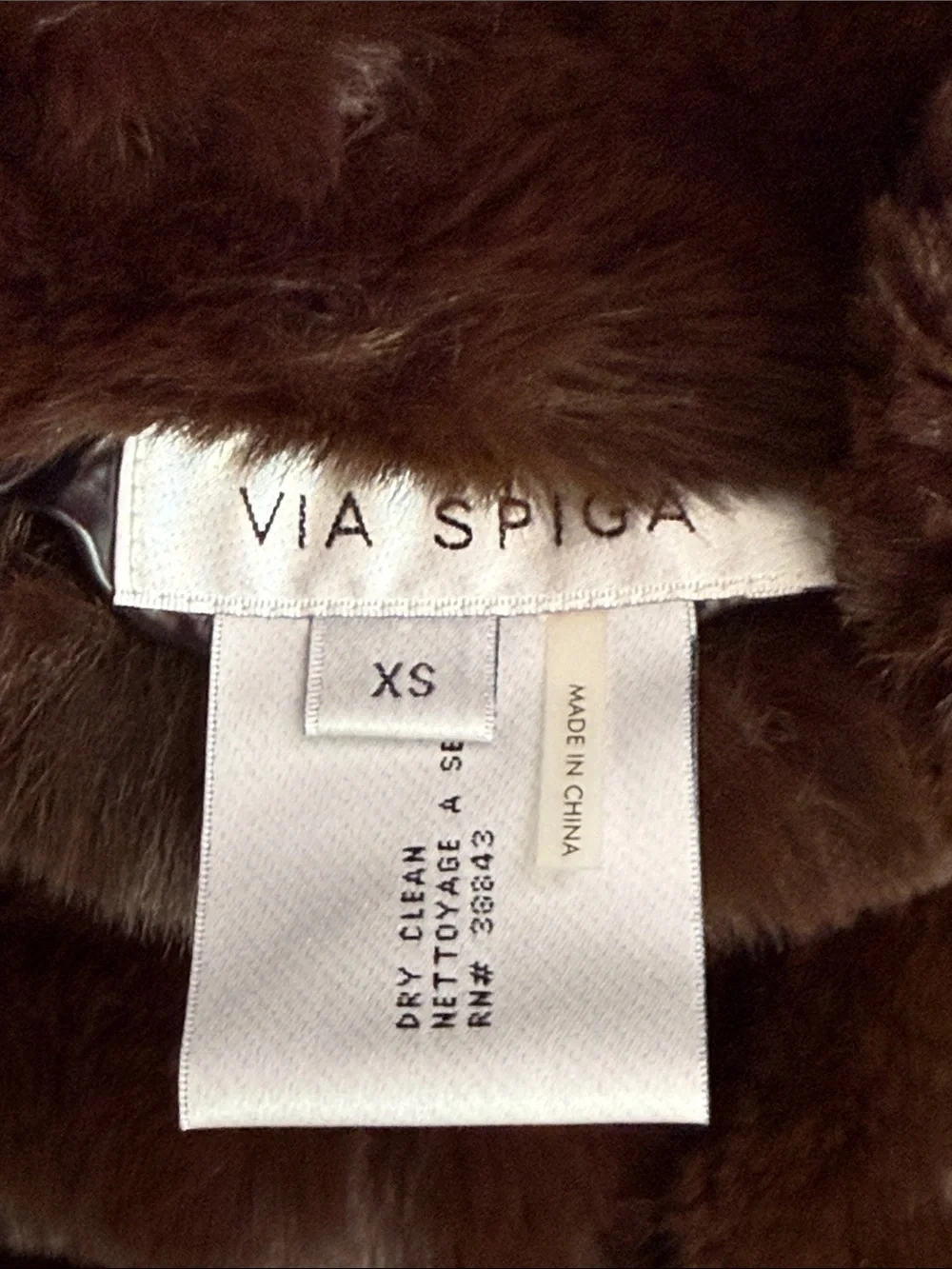 Reversible Via Spiga Chocolate Brown Faux Fur Puffer Vest Womens Zipper Front